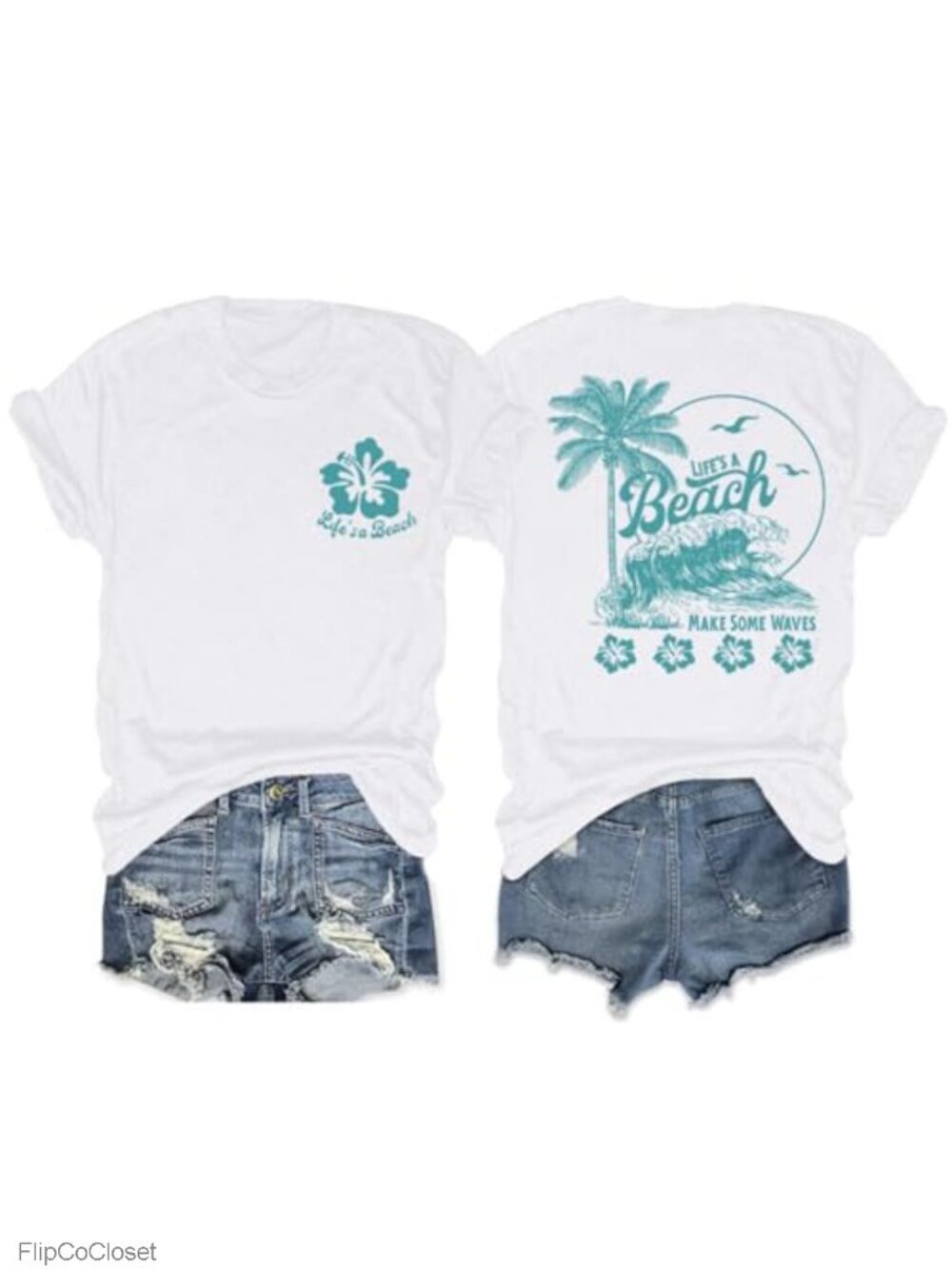 Hawaiian Beach T-Shirt Women Tropical Graphic Tee Cotton Blend Crew Neck